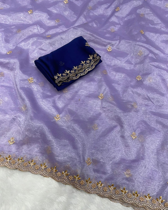 ORGANZA SAREE WITH EMBROIDERY BLOUSE Lavender Colour