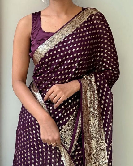 Pure Viscose Georgette Saree With Fancy Zari & Fancy Jacquard Border Maroon Colour