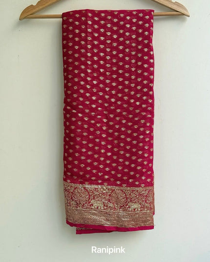 Pure Viscose Georgette Saree With Fancy Zari & Fancy Jacquard Border Red colour