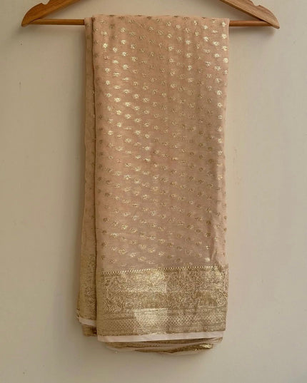 Pure Viscose Georgette Saree With Fancy Zari & Fancy Jacquard Border Peach Colour