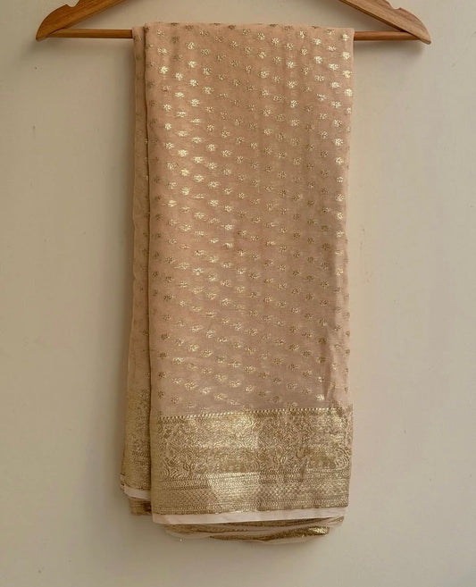 Pure Viscose Georgette Saree With Fancy Zari & Fancy Jacquard Border Peach Colour