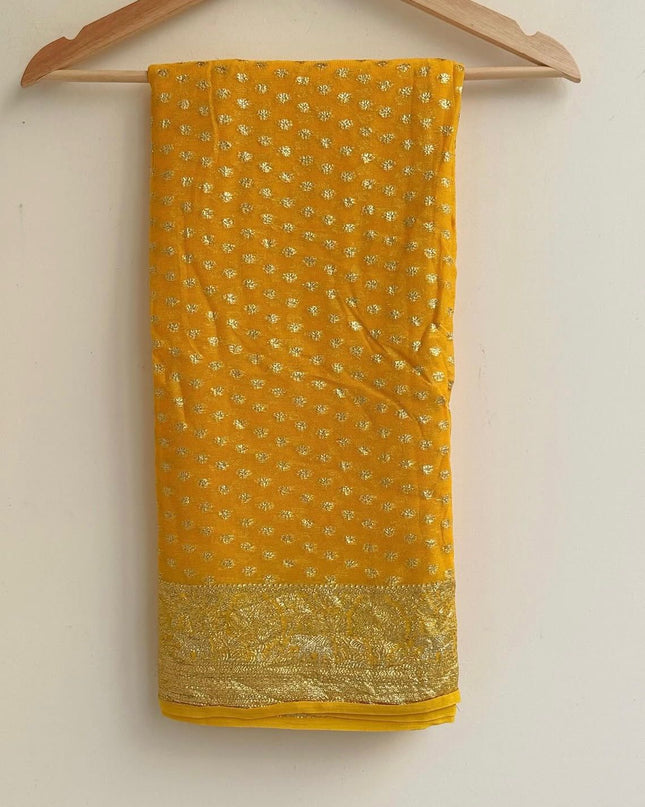Pure Viscose Georgette Saree With Fancy Zari & Fancy Jacquard Border Mustard Yellow colour