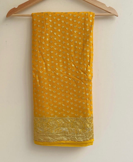 Pure Viscose Georgette Saree With Fancy Zari & Fancy Jacquard Border Mustard Yellow colour