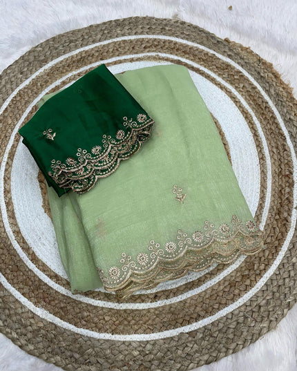 Chiffon crush saree Green colour
