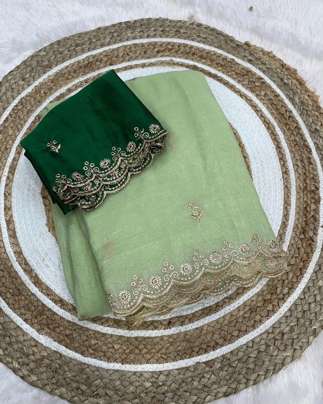 Chiffon crush saree Green colour