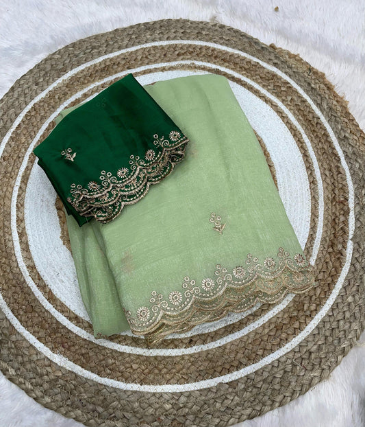 Chiffon crush saree Green colour