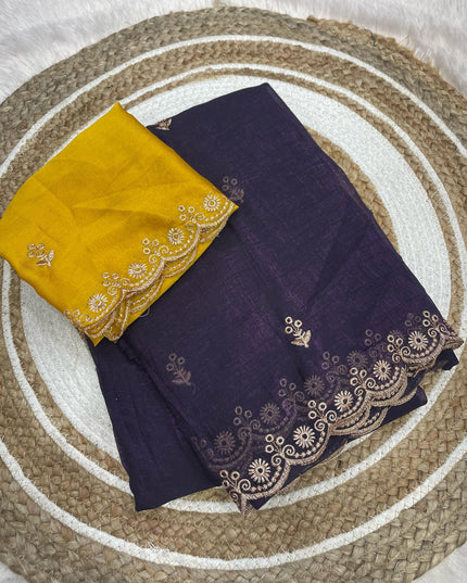 Chiffon crush saree Purple Colour