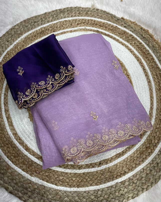 Chiffon crush saree Lavender Colour