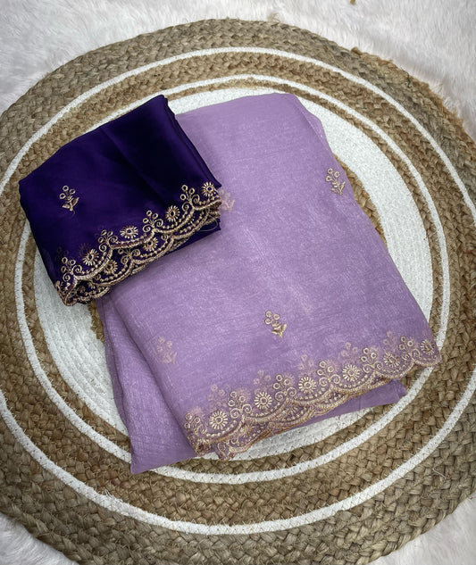 Chiffon crush saree Lavender Colour