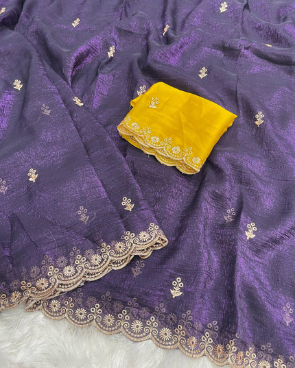 Chiffon crush saree Purple Colour