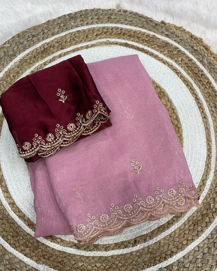 Chiffon crush saree Pink Colour