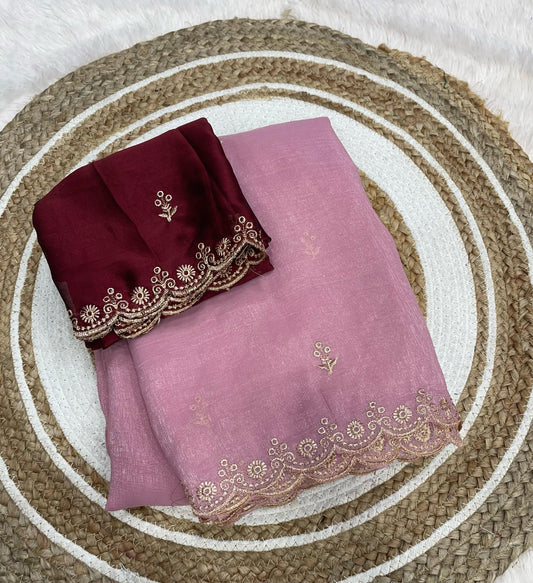 Chiffon crush saree Pink Colour
