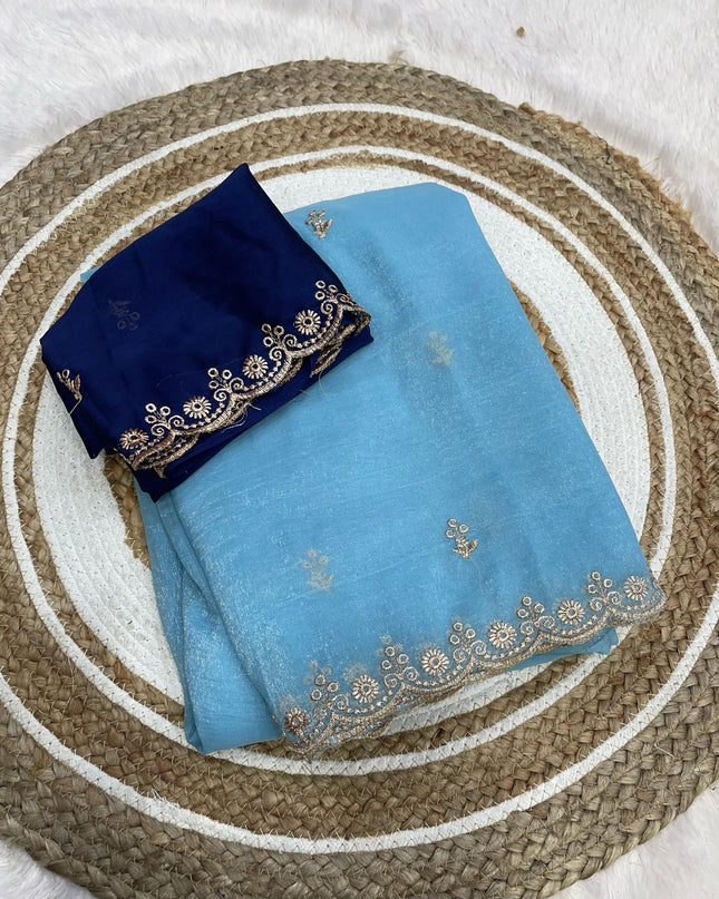 Chiffon crush saree Blue Colour
