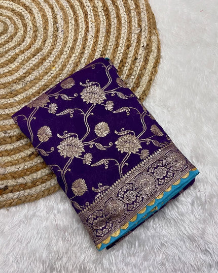 Viscose Dola Silk Fabric With Meenakari Zari Weaving Saree Purple Colour