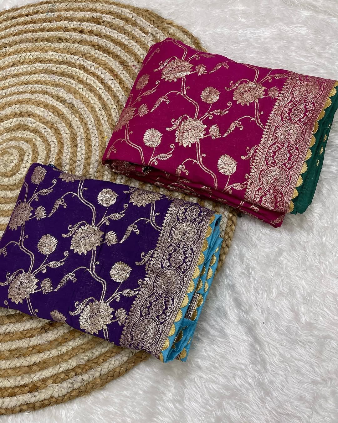 Viscose Dola Silk Fabric With Meenakari Zari Weaving Saree Purple Colour