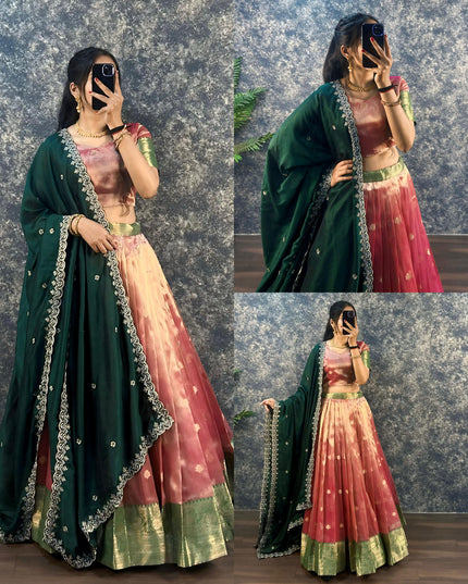 SOFT BANARSI TISSU ORGANZA LEHENGA
