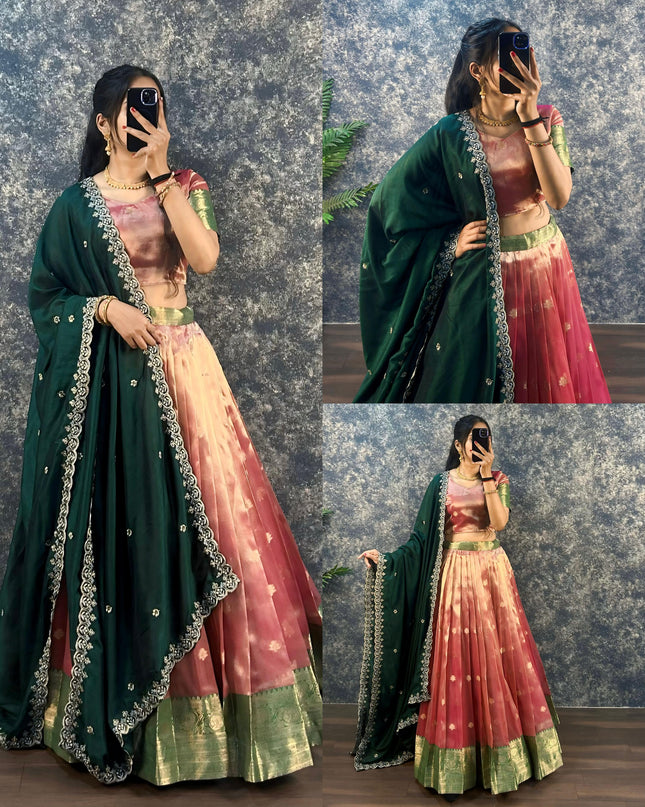 SOFT BANARSI TISSU ORGANZA LEHENGA
