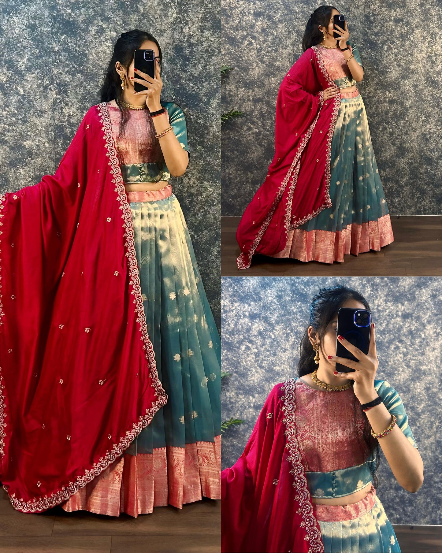 SOFT BANARSI TISSU ORGANZA LEHENGA PINK COLOUR