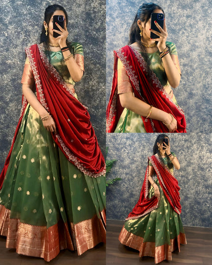 SOFT BANARSI TISSU ORGANZA LEHENGA