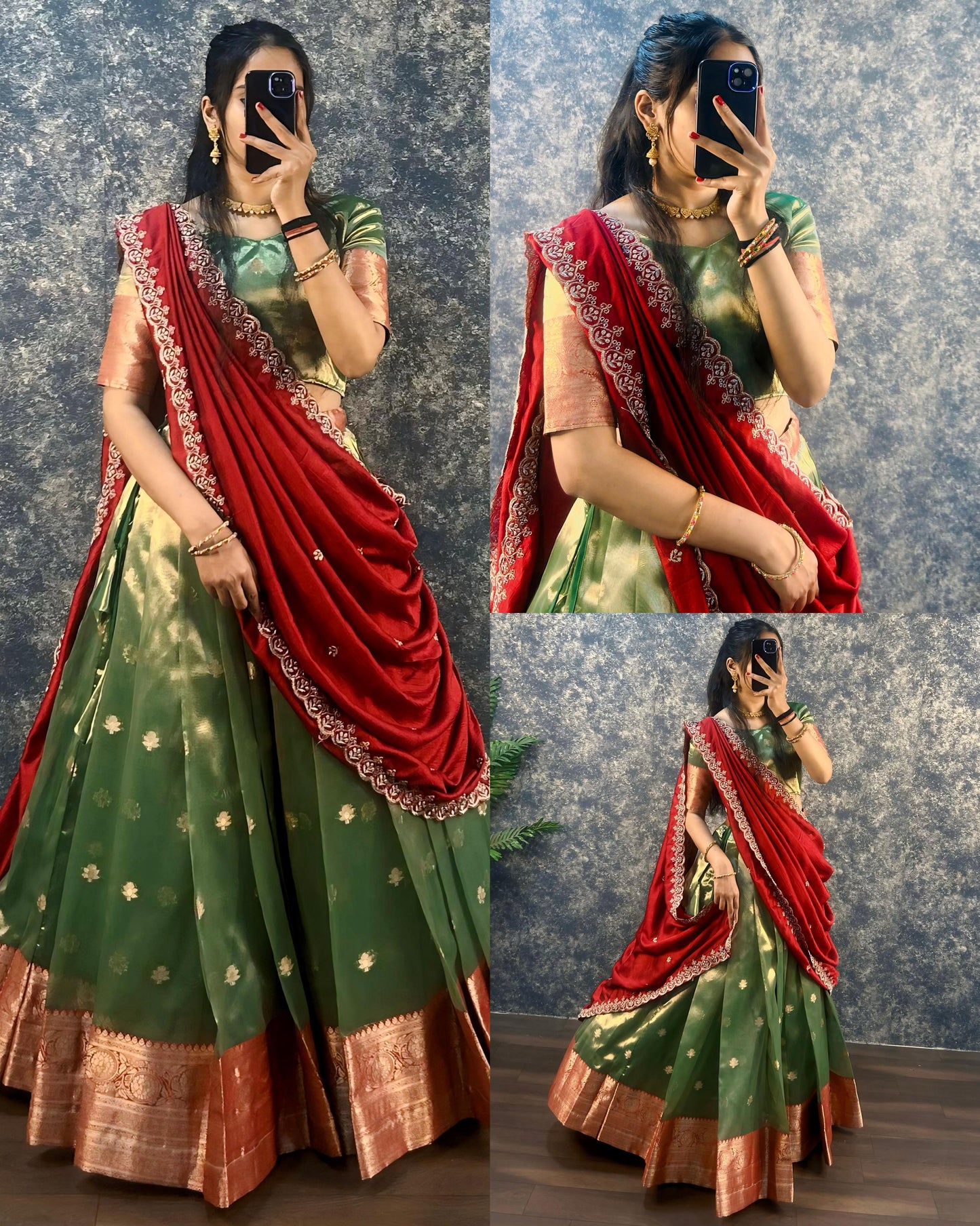 SOFT BANARSI TISSU ORGANZA LEHENGA RED COLOUR