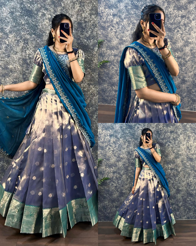 SOFT BANARSI TISSU ORGANZA LEHENGA