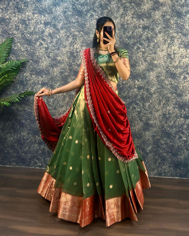 SOFT BANARSI TISSU ORGANZA LEHENGA