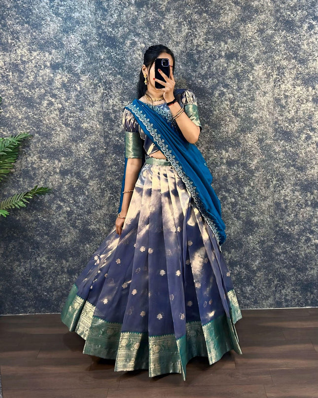 SOFT BANARSI TISSU ORGANZA LEHENGA