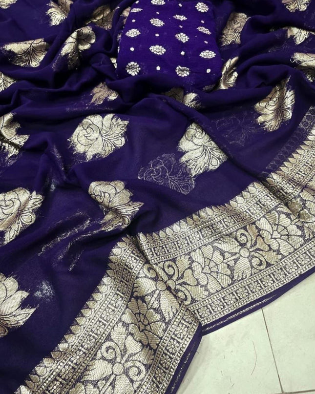 Viscose Georgette Saree Blue Colour