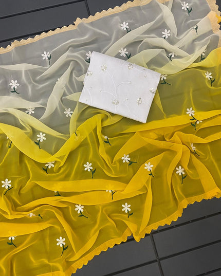 GEORGTTE PADDING SAREES  YELLOW COLOUR