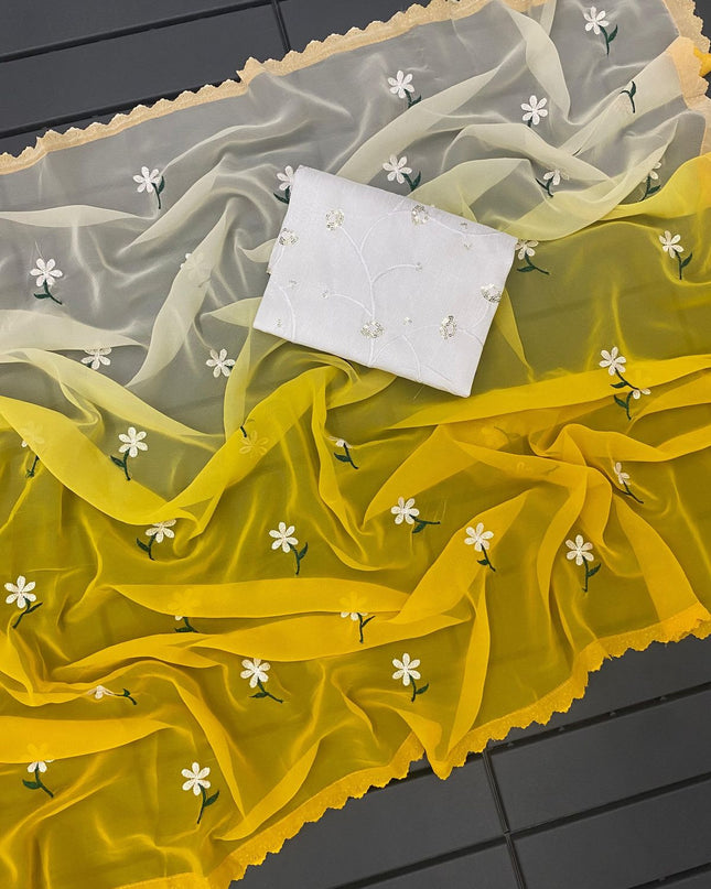 GEORGTTE PADDING SAREES  YELLOW COLOUR