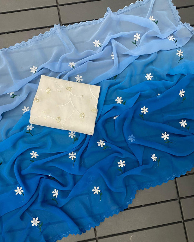 GEORGTTE PADDING SAREES BLUE COLOUR