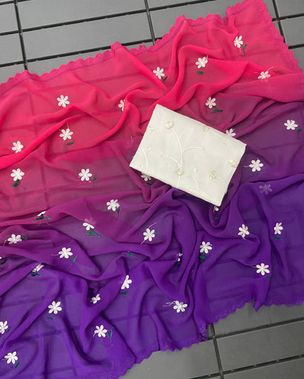 GEORGTTE PADDING SAREE PINK & PURPLE COLOUR