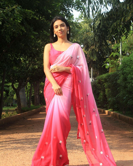 GEORGTTE PADDING SAREES Pink Colour