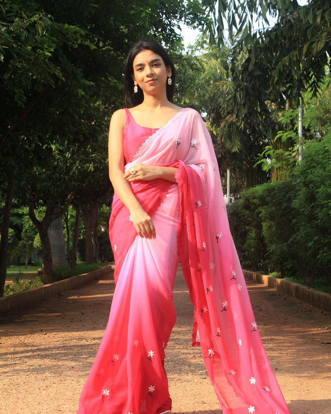 GEORGTTE PADDING SAREES Pink Colour