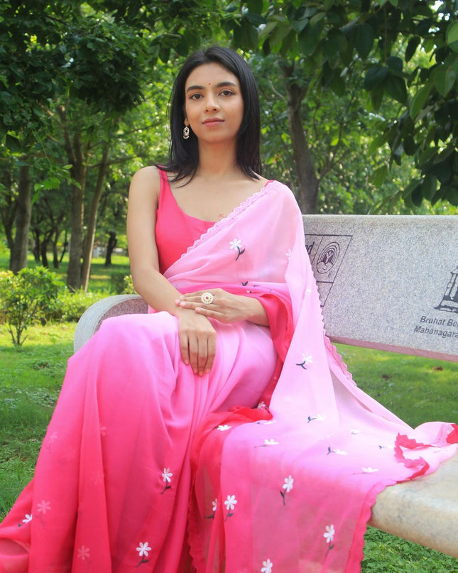 GEORGTTE PADDING SAREES Pink Colour