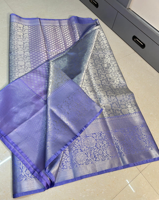 BANARASI  KANCHIPURAM ZARI TISSUE  VASKAT  SAREE BLUE COLOUR
