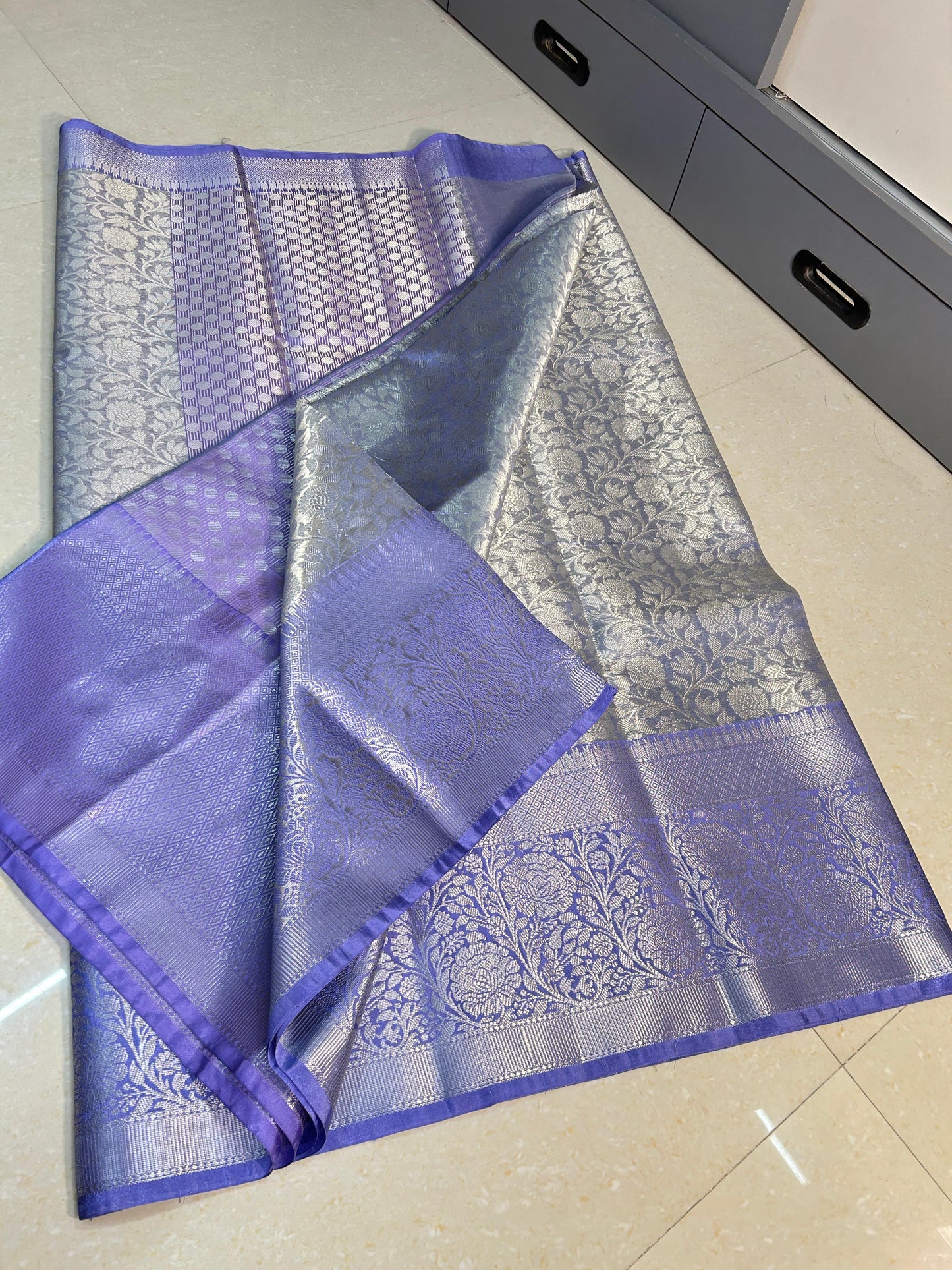 BANARASI  KANCHIPURAM ZARI TISSUE  VASKAT  SAREE BLUE COLOUR