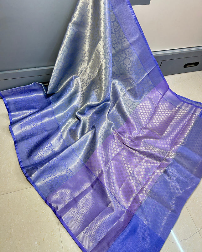 BANARASI  KANCHIPURAM ZARI TISSUE  VASKAT  SAREE BLUE COLOUR