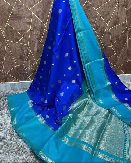 BANARASI SEMI KATAN DULA SIK DYED SAREE BLUE COLOUR