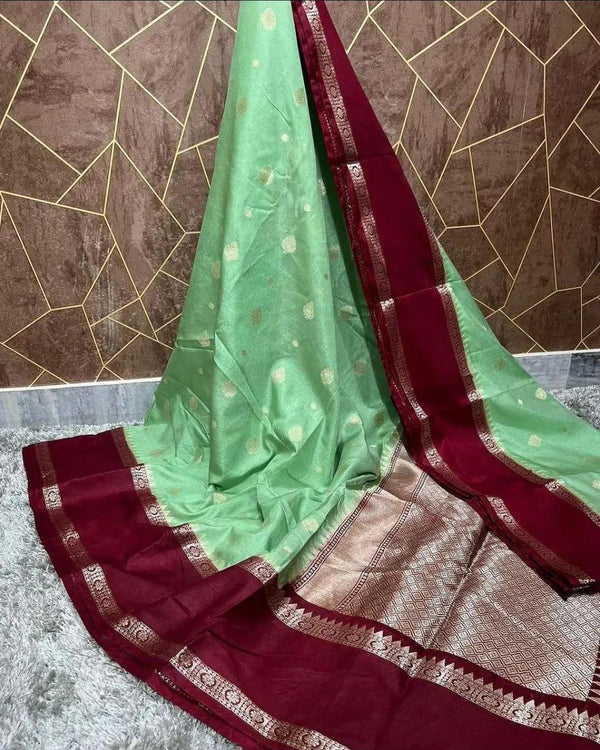 Banarasi Semi Katan Dola Silk Dyed Sarees Green Colour