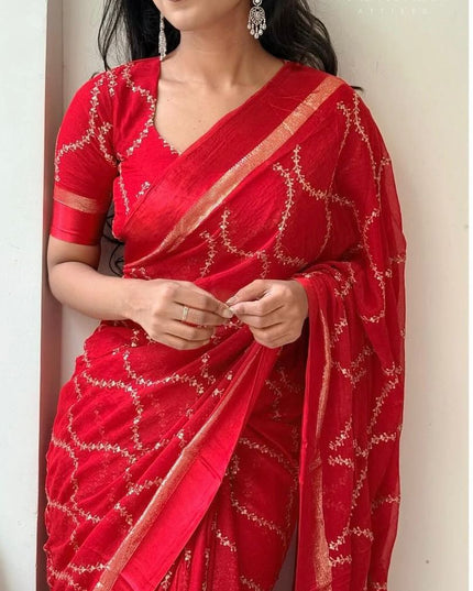 Viscose Georgette Multi Sequence Emrodairy Full Work Saree