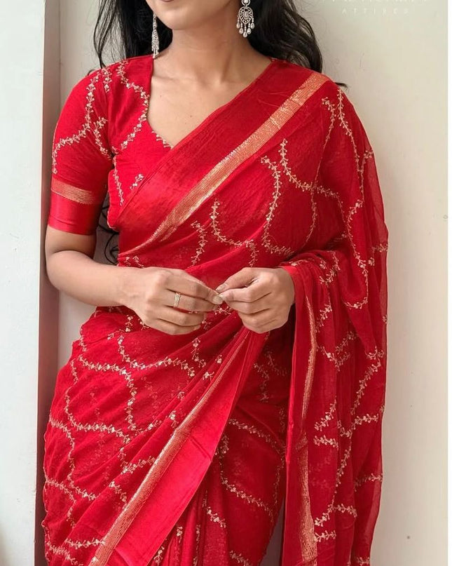 Viscose Georgette Multi Sequence Emrodairy Full Work Saree