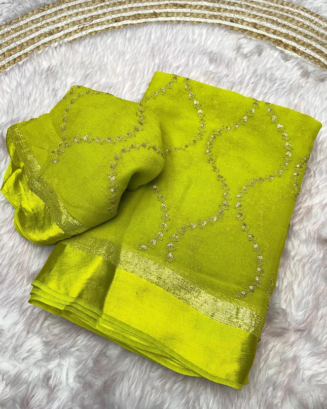 Viscose Georgette Multi Sequence Emrodairy Full Work Saree