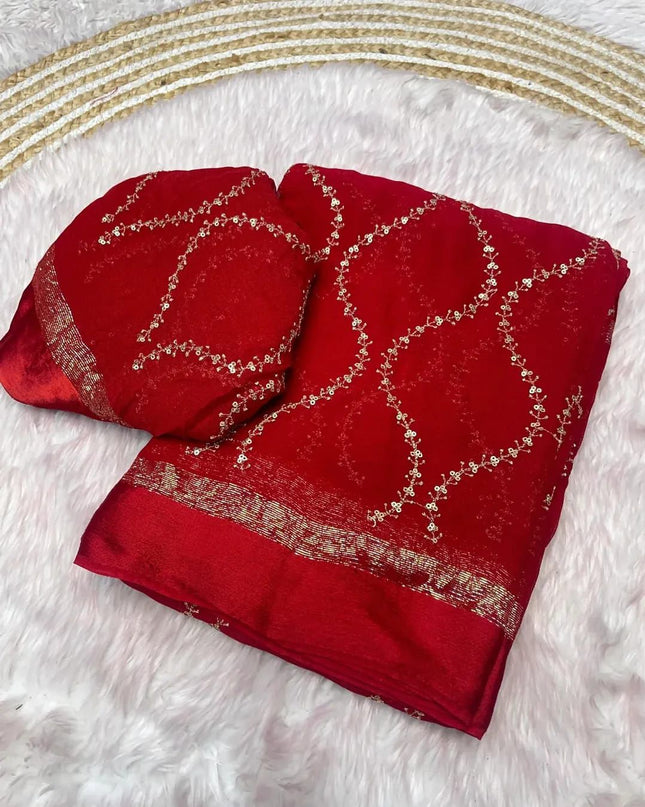 Viscose Georgette Multi Sequence Emrodairy Full Work Saree