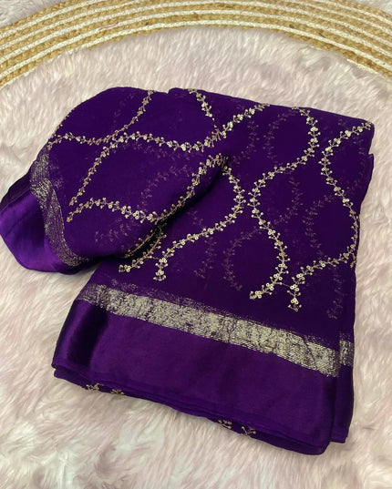 Viscose Georgette Multi Sequence Emrodairy Full Work Saree