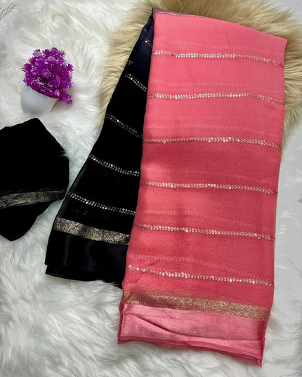 Viscouse georgette saree with satin patta