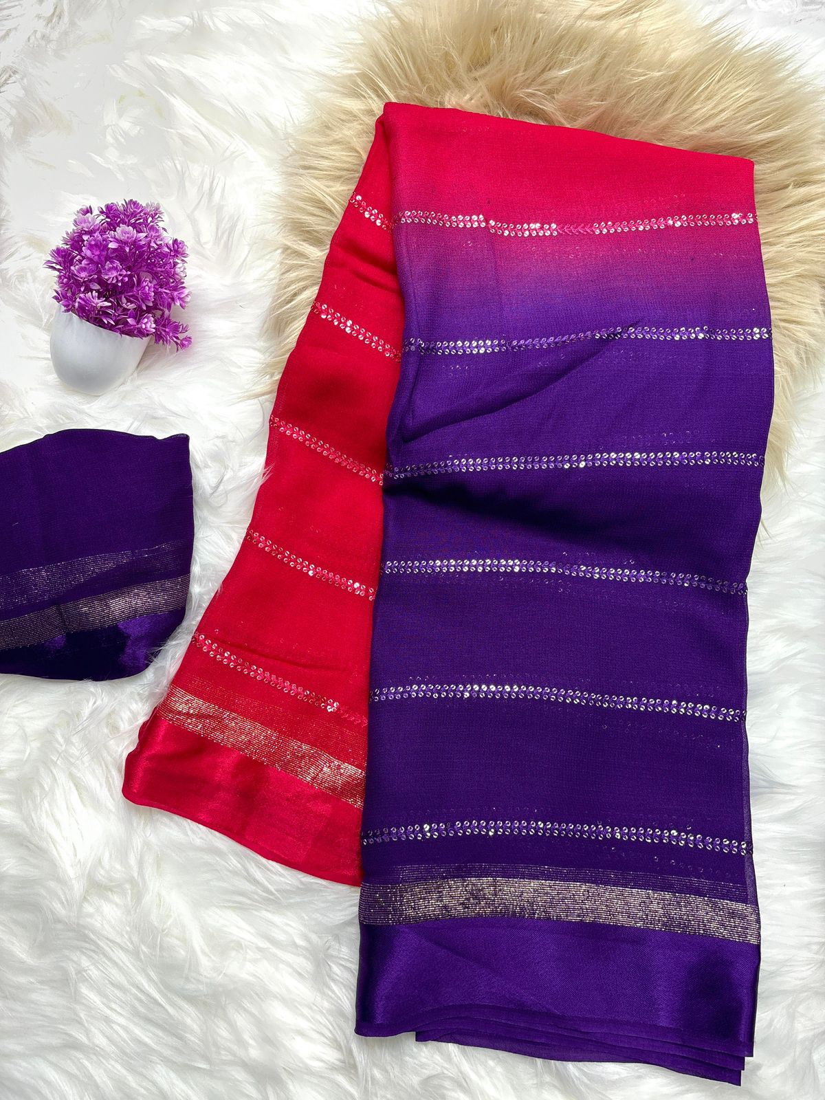 Viscouse georgette saree with satin patta