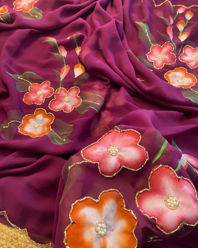 Soft pure Georgette handwork sarees