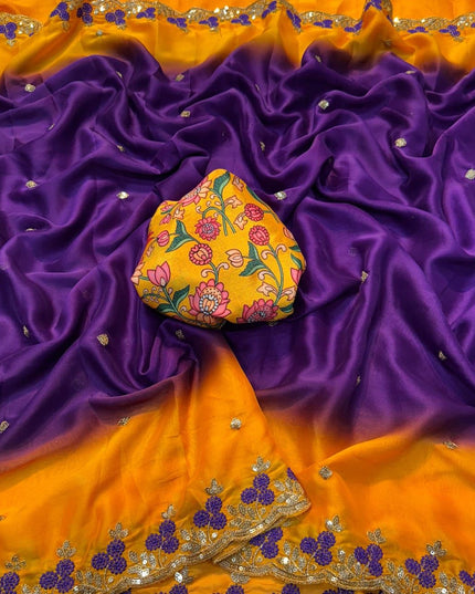 Rangoli Chiffon Saree Multi Embroidery Work