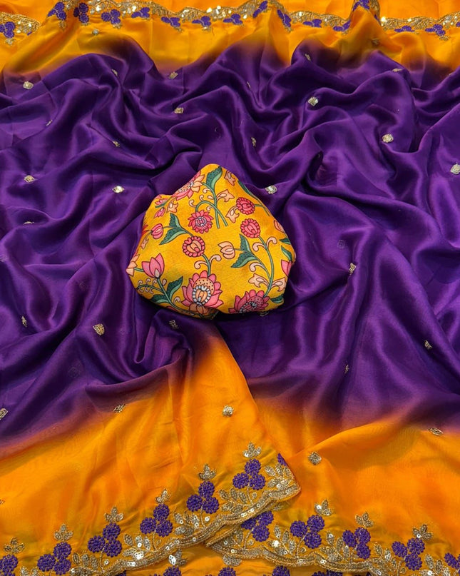 Rangoli Chiffon Saree Multi Embroidery Work